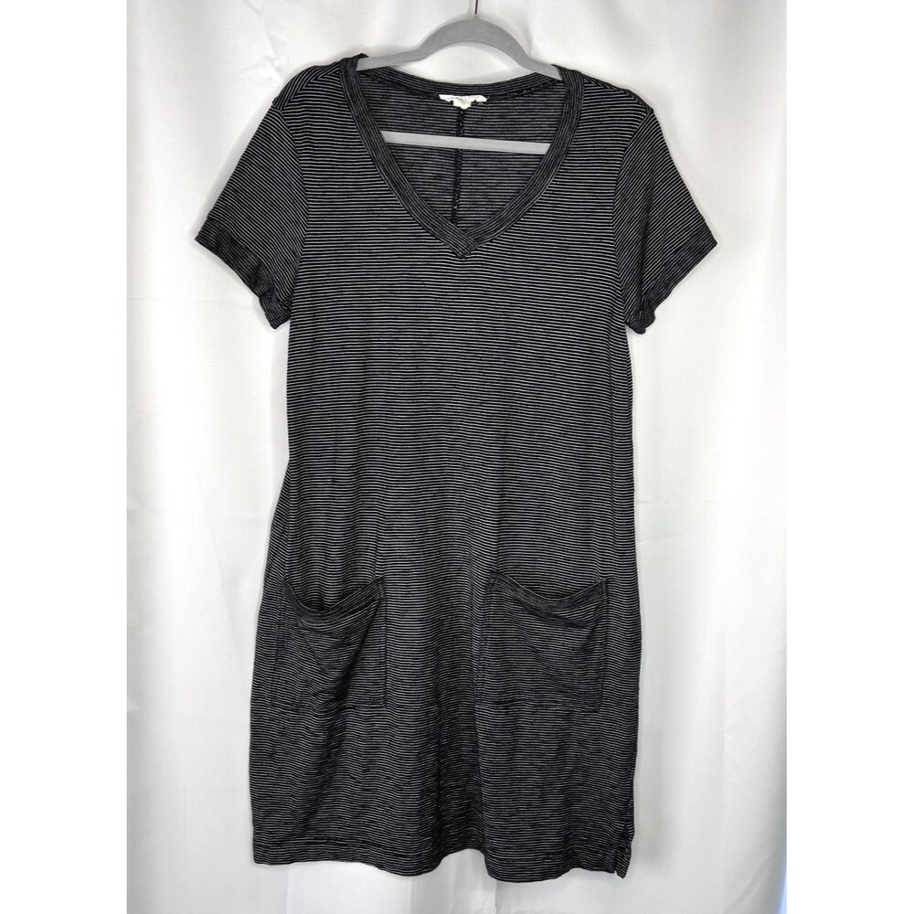 Caslon Women's Striped V-neck T Shirt Dress Pockets Size Medium Black White